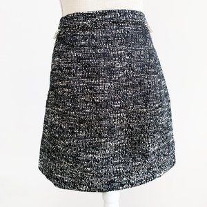 H&M Black/White/Cream Tweed Mid-Rise Skirt with Leather Pocket Detail